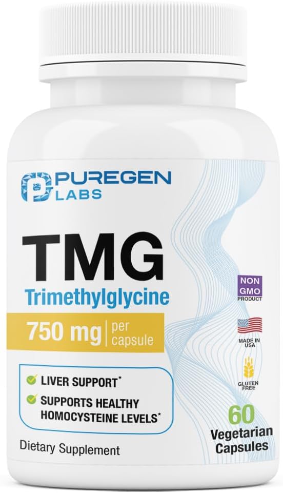 Puregen Labs TMG 750 mg Supplement for Healthy Homocysteine Levels - Non-GMO, Gluten-Free, Dairy-Free - Made in USA - 60 Capsules - BoostGo Australia