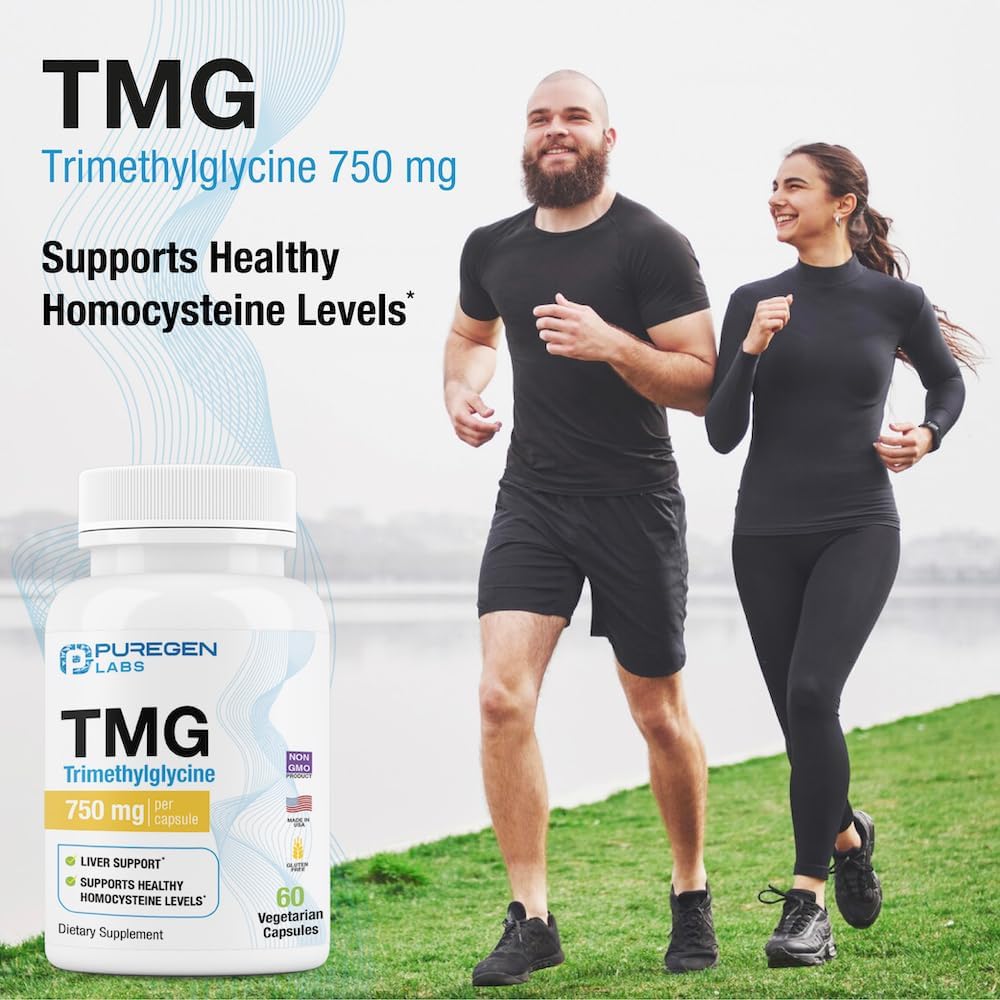 Puregen Labs TMG 750 mg Supplement for Healthy Homocysteine Levels - Non-GMO, Gluten-Free, Dairy-Free - Made in USA - 60 Capsules - BoostGo Australia