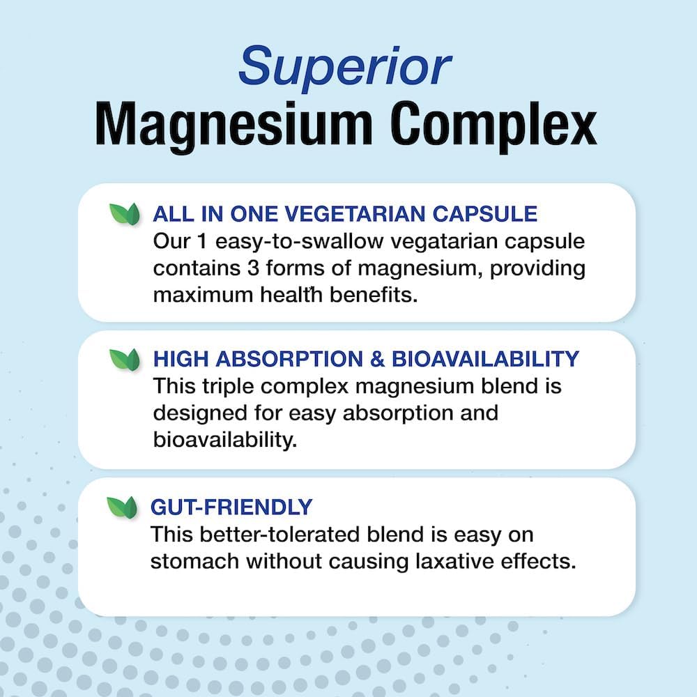 Puregen Labs Triple Magnesium Complex 300mg | High Absorption | 120 Veg Capsules | Non-GMO, Gluten-Free | Made in USA