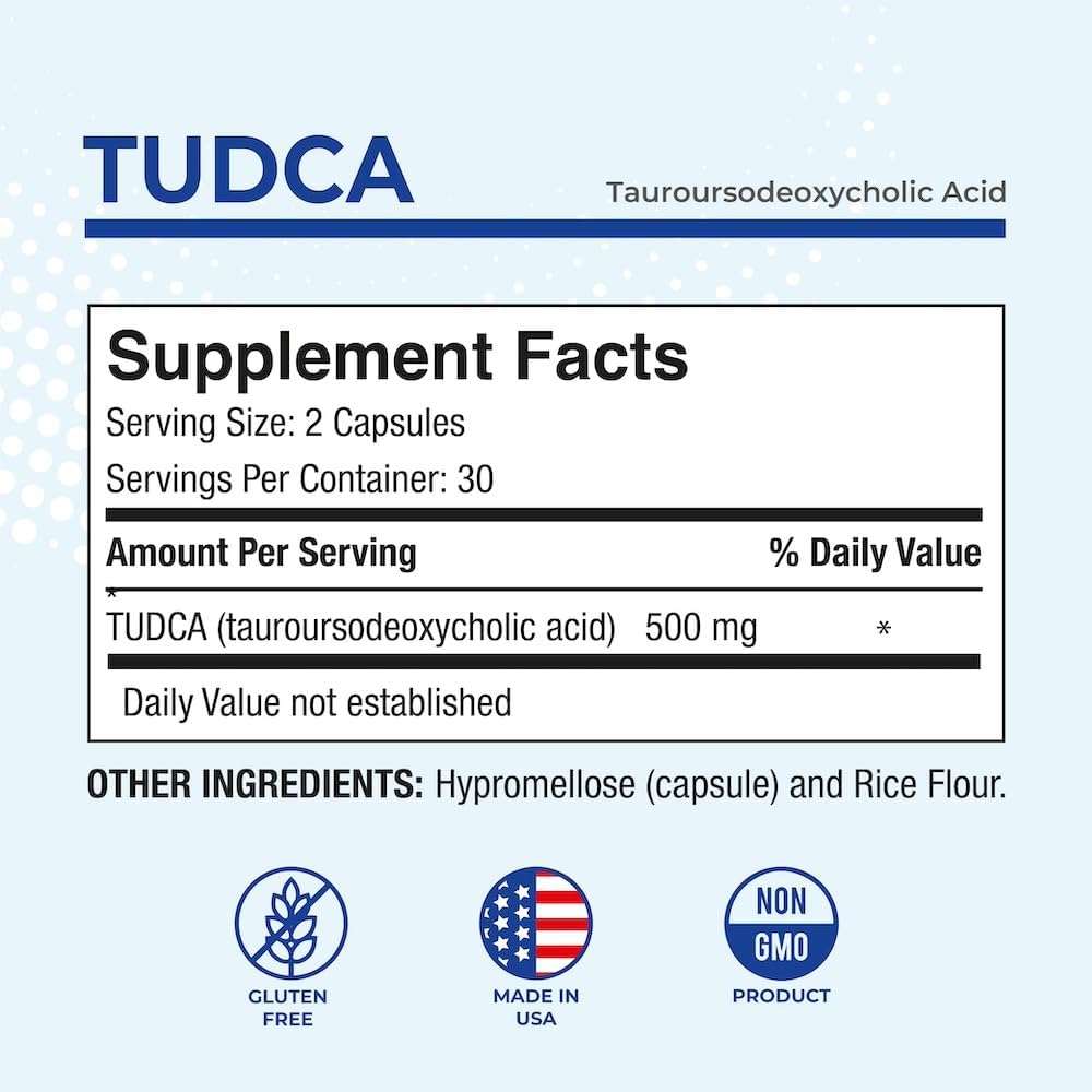 Puregen Labs TUDCA (Tauroursodeoxycholic Acid) 500mg Liver Support Supplement - Non-GMO, Gluten Free, Made in USA - 60 Capsules - BoostGo Australia