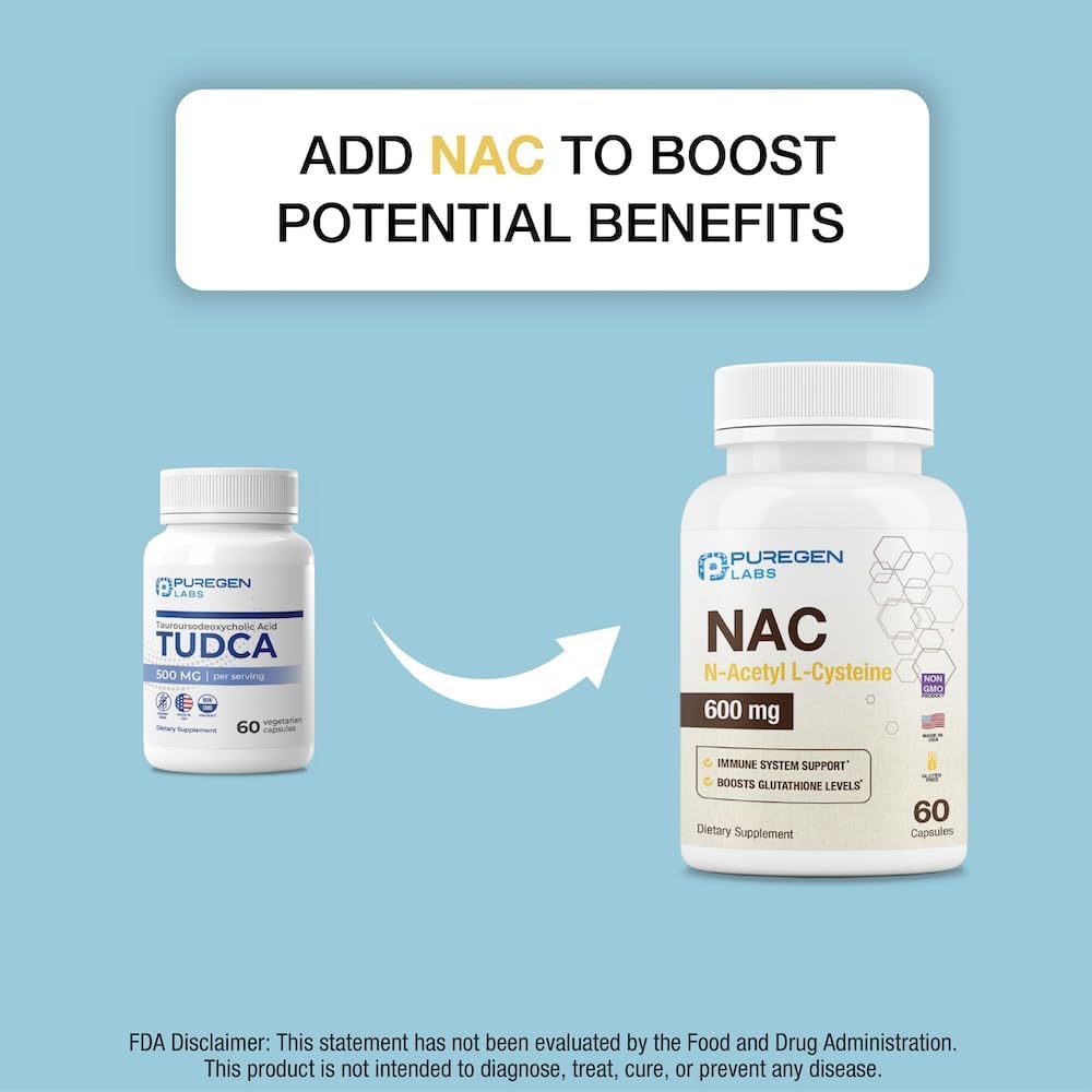 Puregen Labs TUDCA (Tauroursodeoxycholic Acid) 500mg Liver Support Supplement - Non-GMO, Gluten Free, Made in USA - 60 Capsules - BoostGo Australia