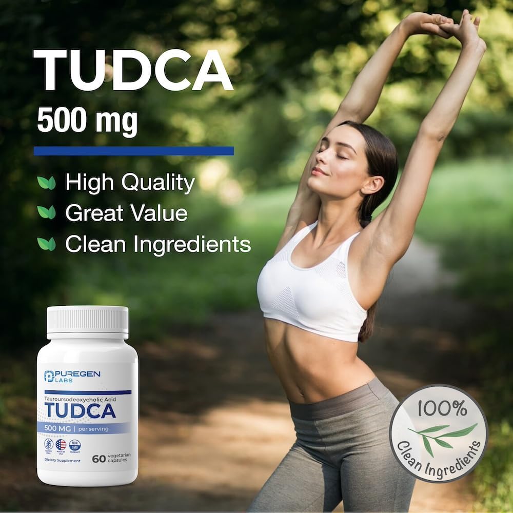 Puregen Labs TUDCA (Tauroursodeoxycholic Acid) 500mg Liver Support Supplement - Non-GMO, Gluten Free, Made in USA - 60 Capsules - BoostGo Australia