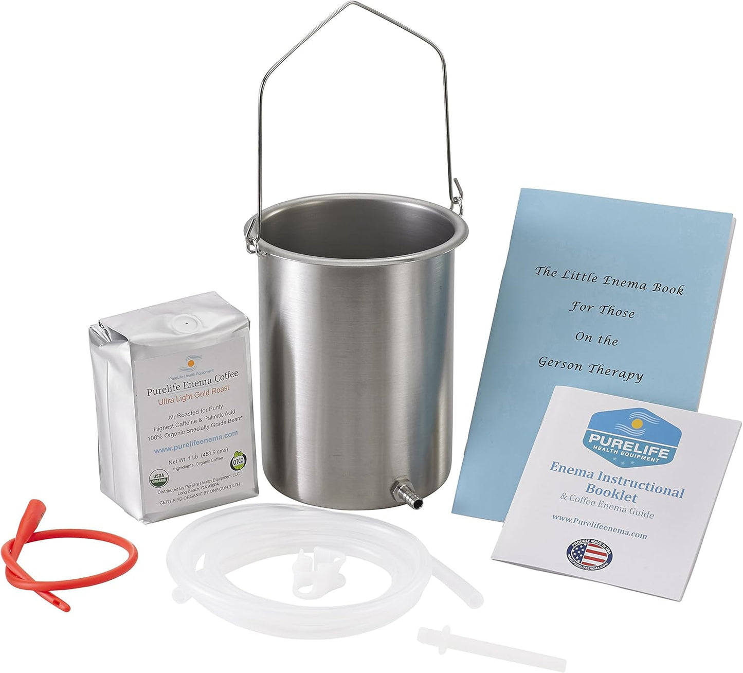 Purelife Gold Roast Mold-Free Enema Coffee Kit with Silicone Tubing - 2 Qt - Non-Toxic USA-Made Detox Solution