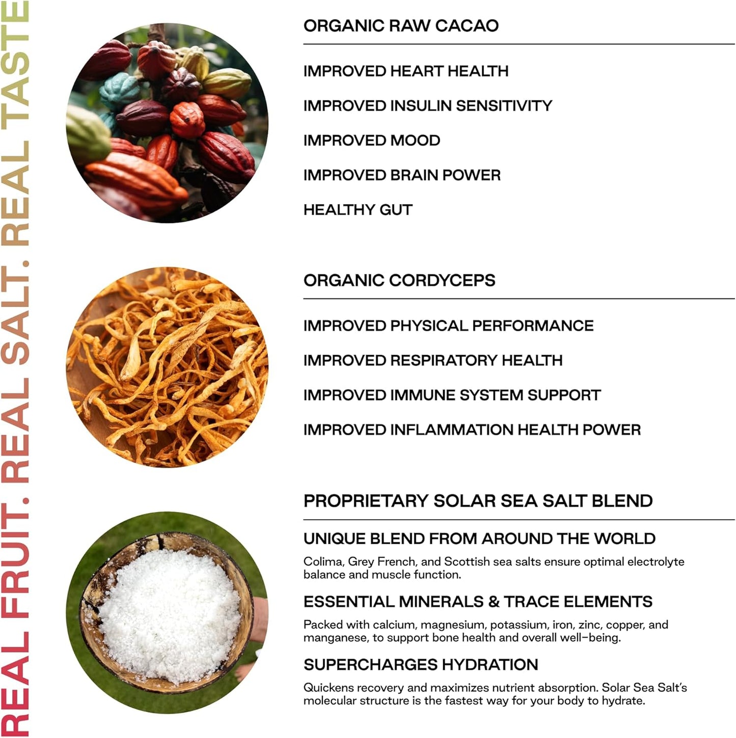 Purest Chocolate Cordyceps Electrolyte Powder Packets for Whole Food Hydration - Fermented Cacao & Solar Sea Salts for Ultimate Balance