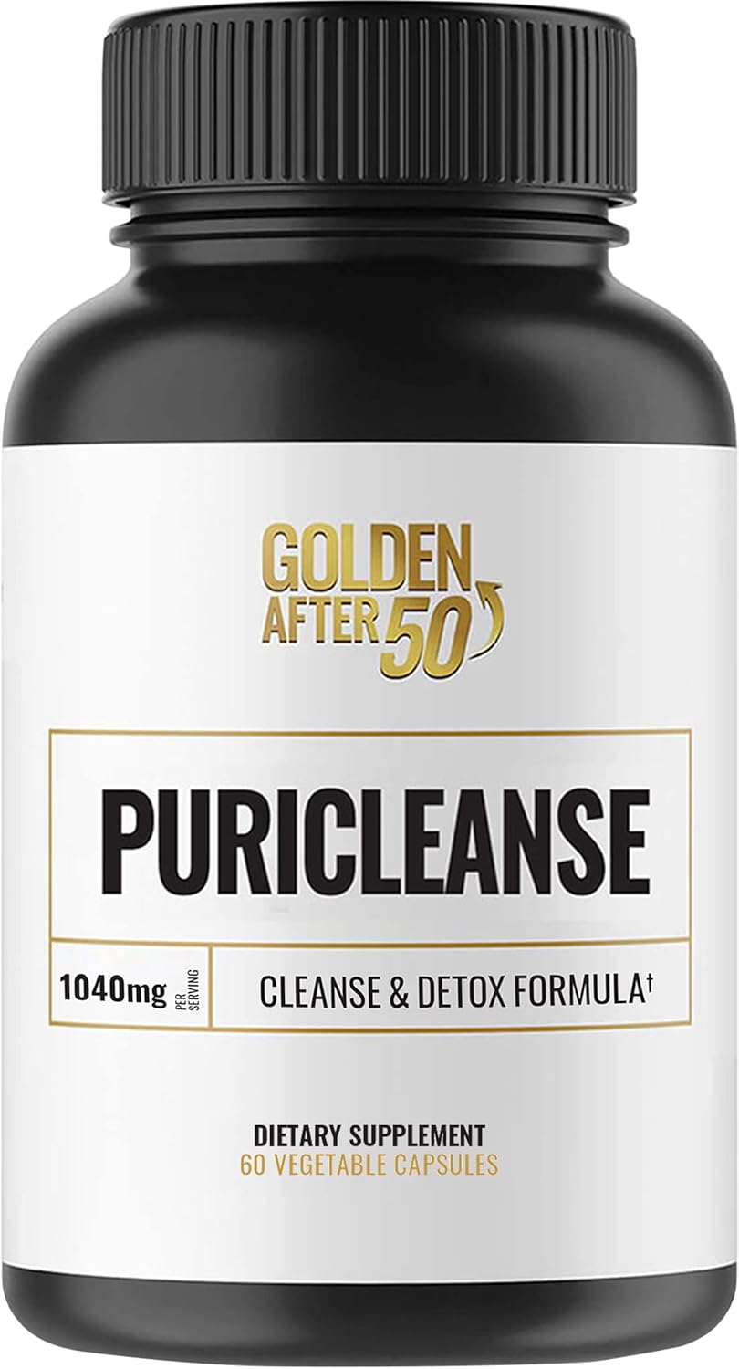 PuriCleanse Detox and Colon Cleanse Support - 60 Capsules, 1040mg - Gut Cleanse and Fiber Supplement for Men and Women - Golden After 50