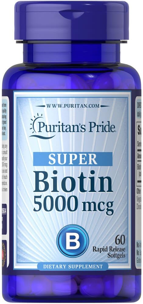 Puritans Pride Biotin 5,000 mcg Softgels for Skin, Hair, and Nails - 60 Count