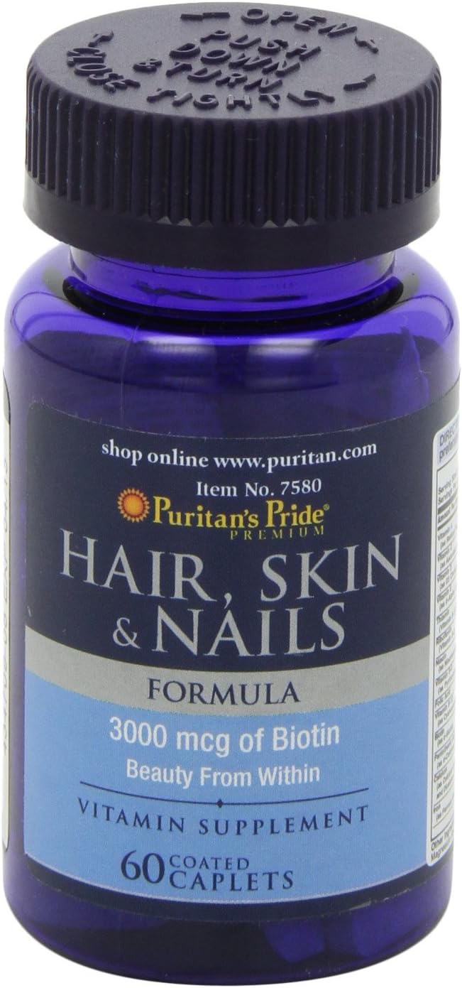 Puritan's Pride Biotin Hair Skin and Nails Formula Caplets - 3000 Mcg, 60 Count