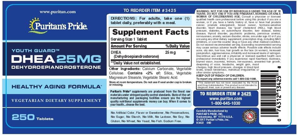 Puritan's Pride DHEA 25mg Tablets for Anti-Aging Support - 250 Count