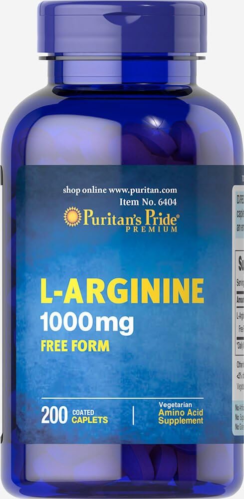 Puritan's Pride L-Arginine 1000 mg Supplement - 200 Caplets for Heart Health and Circulation Boost