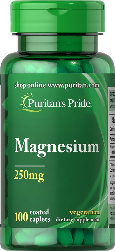 Puritan's Pride Magnesium 250mg Caplets - 100 Count Bottle for Daily Supplement Support - BoostGo Australia