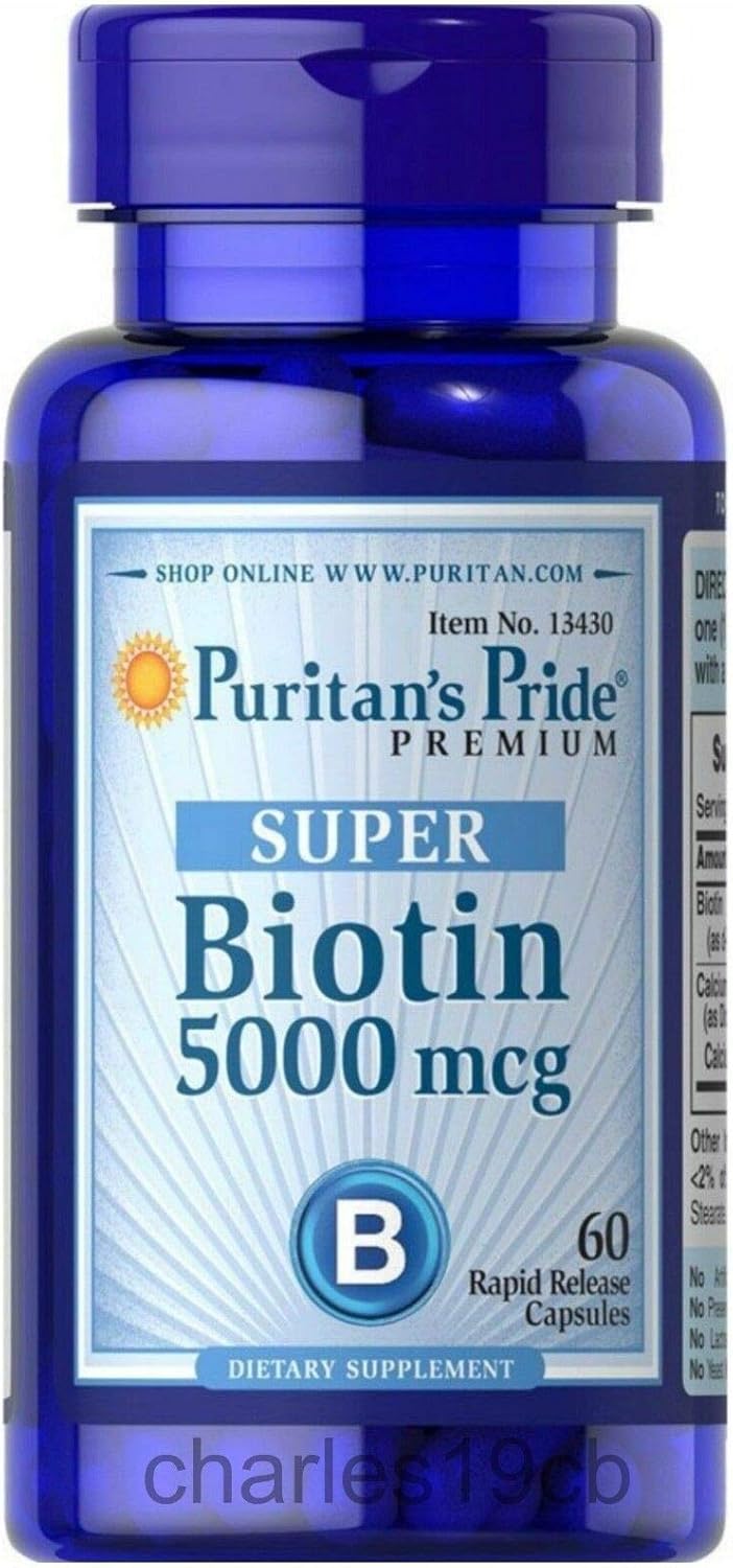 Puritan's Pride Super Biotin Vitamin Capsules 5000 Mcg - 60 Count Pack