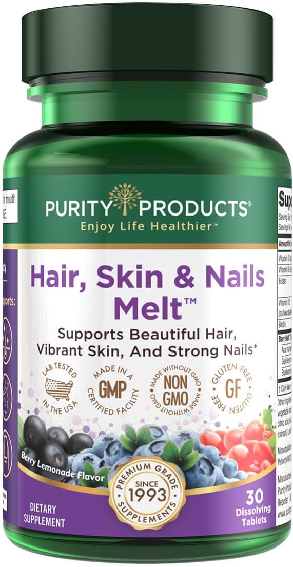 Purity Products Berry Lemonade Hair, Skin, Nails Energy Melt with B-12 and Biotin - 30 Tablets