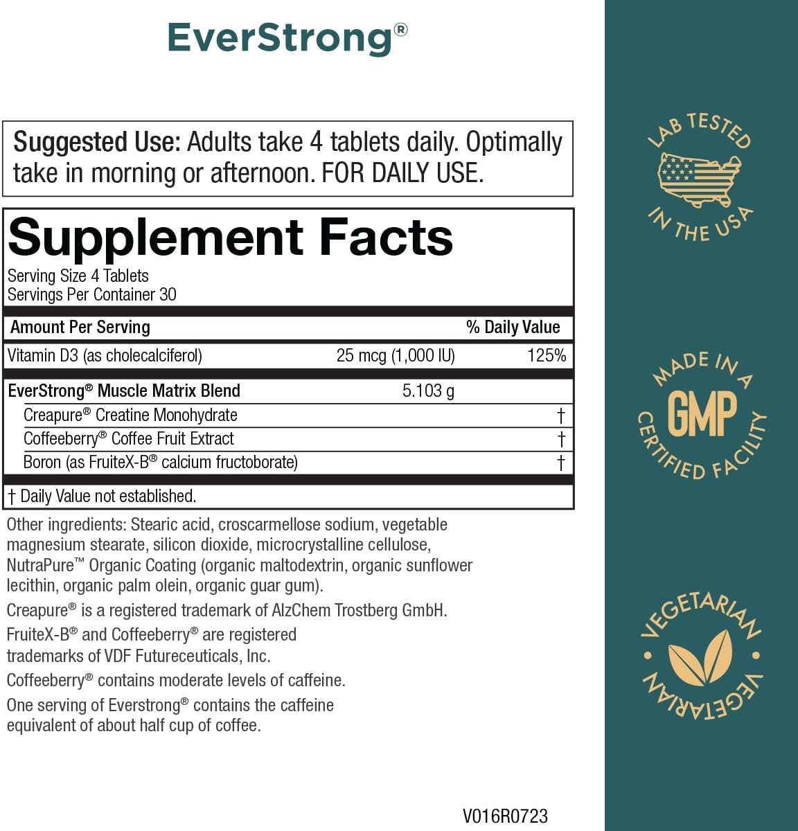 Purity Products EverStrong Muscle Matrix Blend with Creatine Monohydrate, Boron, CoffeeBerry Extract, and Vitamin D - 120 Tablets