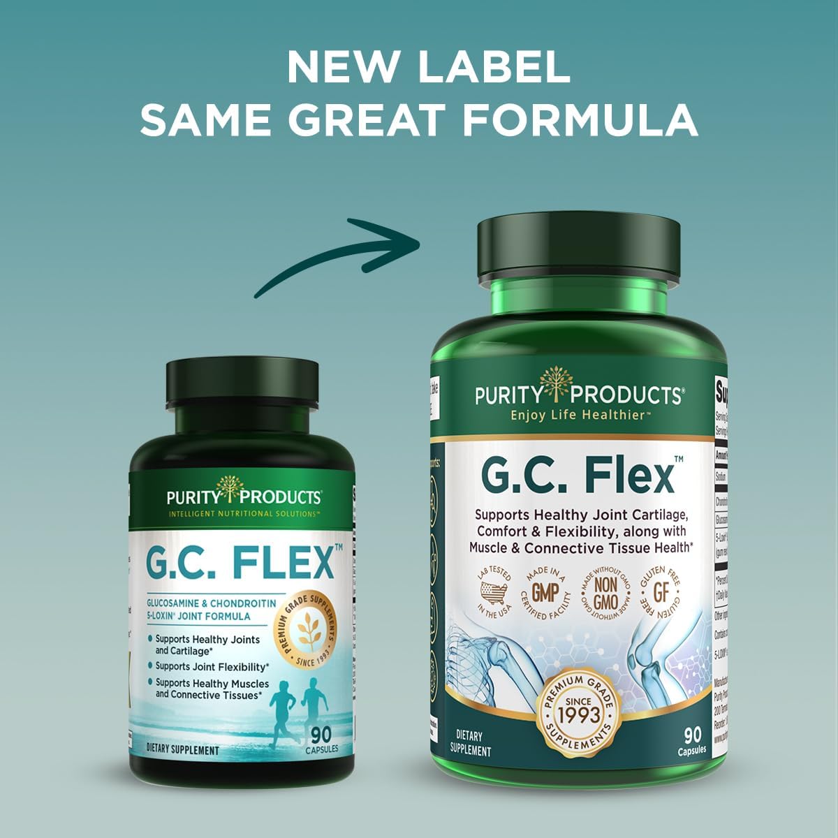 Purity Products G.C. Flex: Glucosamine and Chondroitin Sulfate Formula for Joint Health - Supports Muscles, Tissue, Flexibility - 90 Capsules