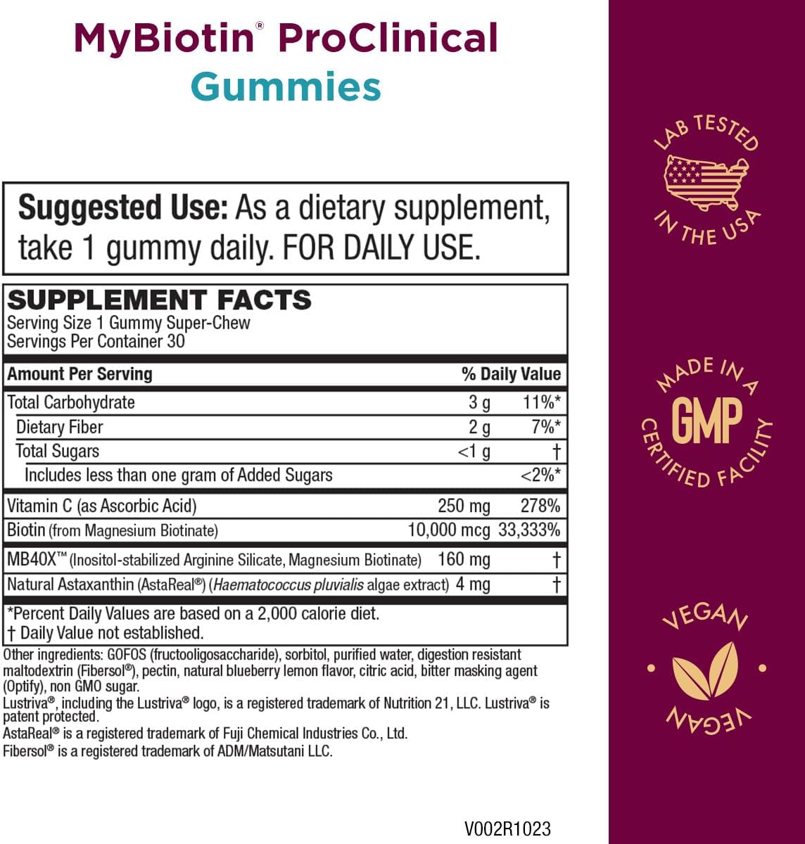 Purity Products MyBiotin ProClinical Gummies - Hair Thickening & Wrinkle Fighting - MB40X Biotin Matrix - 40X Solubility - 30 Berry Chews
