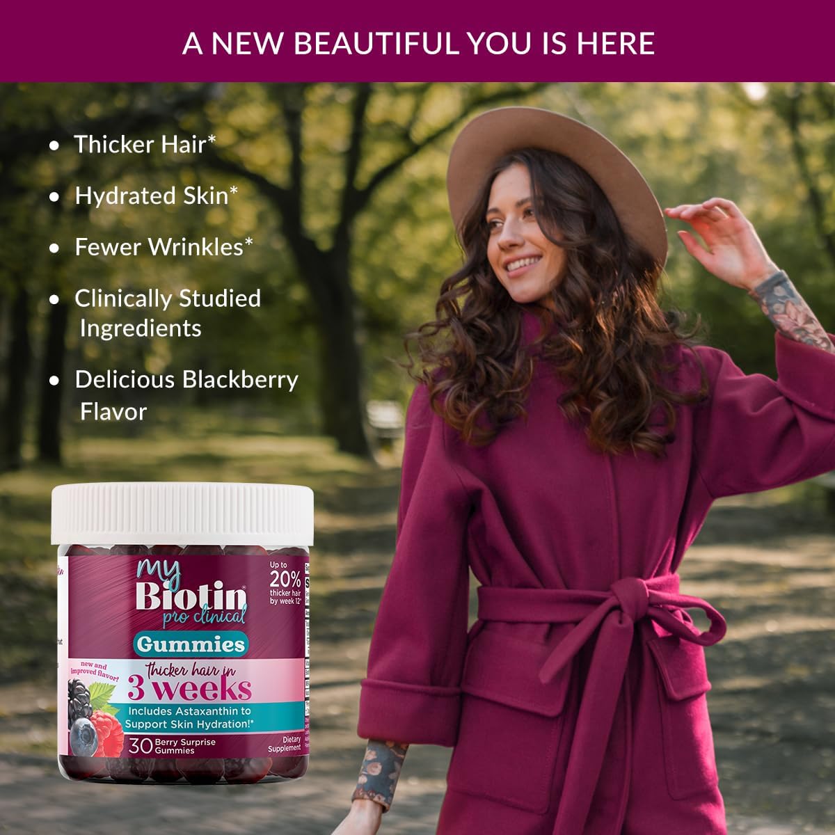 Purity Products MyBiotin ProClinical Gummies - Hair Thickening & Wrinkle Fighting - MB40X Biotin Matrix - 40X Solubility - 30 Berry Chews