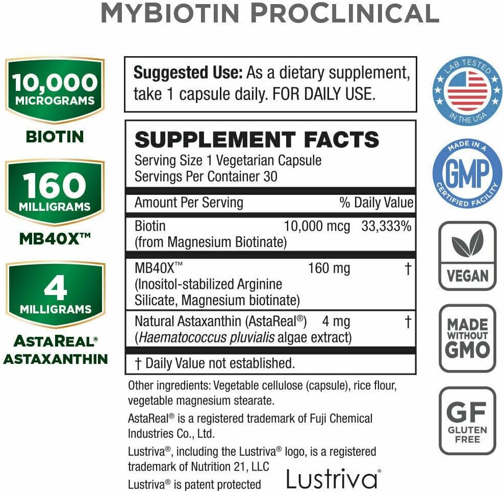 Purity Products MyBiotin ProClinical with Astaxanthin 30 Capsules - Inositol and Arginine Supplement
