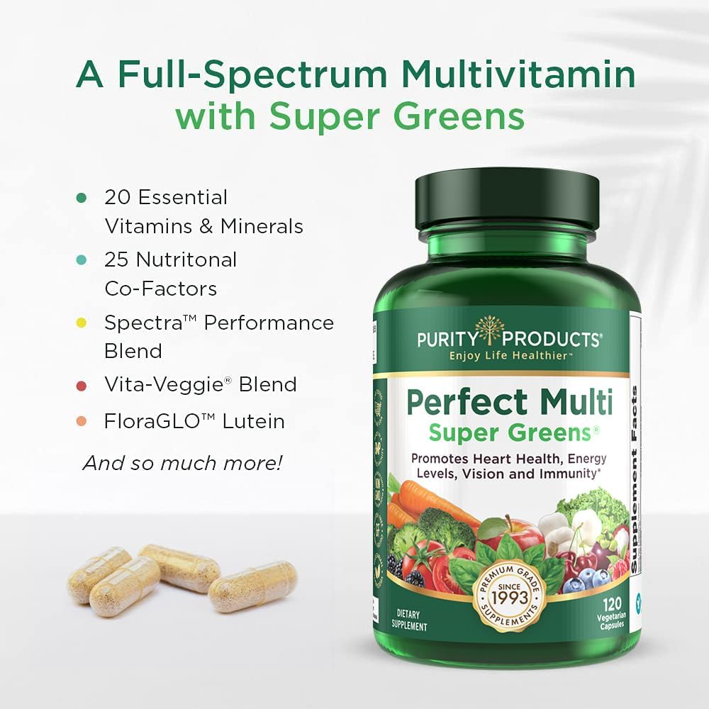 Purity Products Perfect Multi Super Greens 120 Count Dietary Supplement for Health and Nutrition