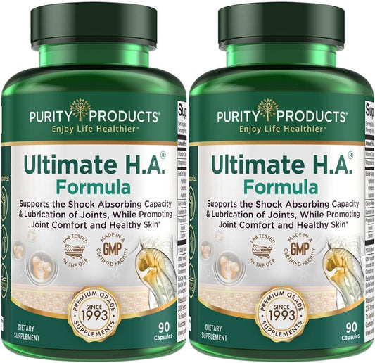 Purity Products Ultimate H.A. Formula with BioCell Collagen - Supports Joints and Skin - 90 Count (2 Bottles)