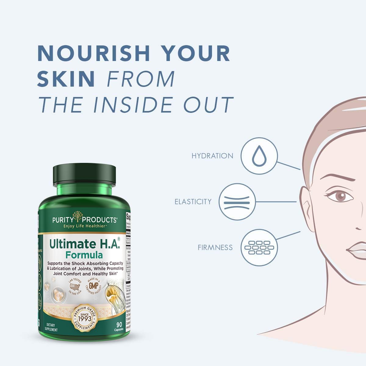 Purity Products Ultimate H.A. Formula with BioCell Collagen - Supports Joints and Skin - 90 Count (2 Bottles)