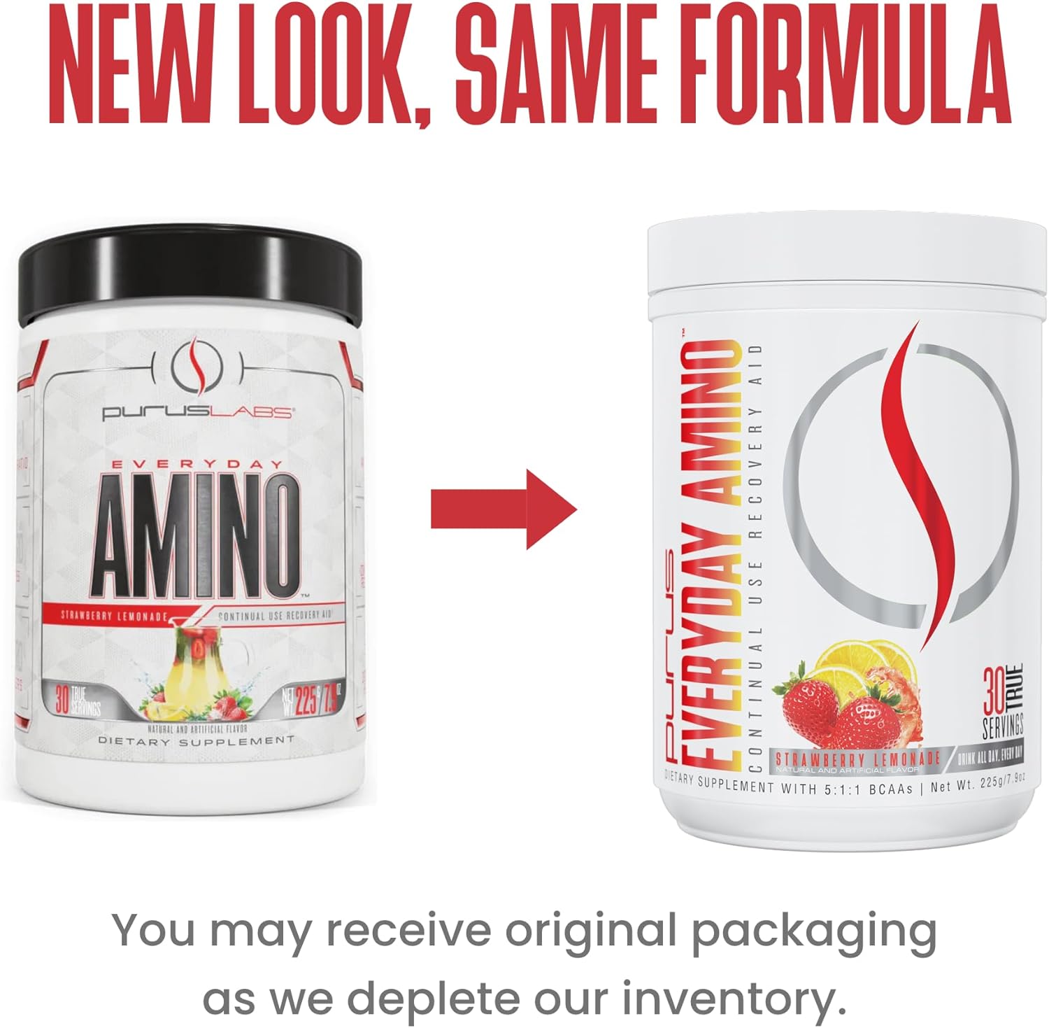 Purus Labs Everyday Amino BCAA Powder - Strawberry Lemonade Flavor - 30 Servings - Sugar & Gluten Free - Muscle Hydration & Recovery Amino Acids