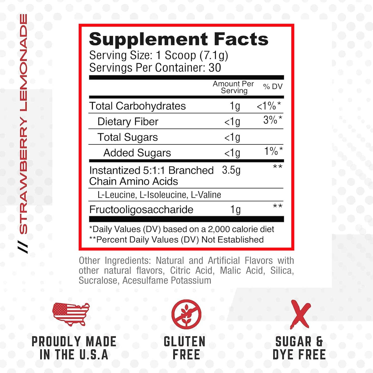 Purus Labs Everyday Amino BCAA Powder - Strawberry Lemonade Flavor - 30 Servings - Sugar & Gluten Free - Muscle Hydration & Recovery Amino Acids