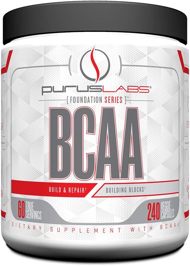 Purus Labs Foundation Series BCAA Capsules | 2:1:1 Ratio for Recovery, Endurance, Strength | 240 Capsules