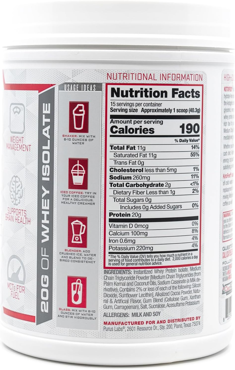 Purus Labs KETOFEED Protein Powder - Savory Chocolate Cream Flavor, 15 Servings