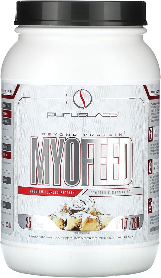 Purus Labs MYOFEED Protein Powder, 25 Servings - Frosted Cinnamon Roll Flavor - High-Quality Protein Supplement for Muscle Recovery
