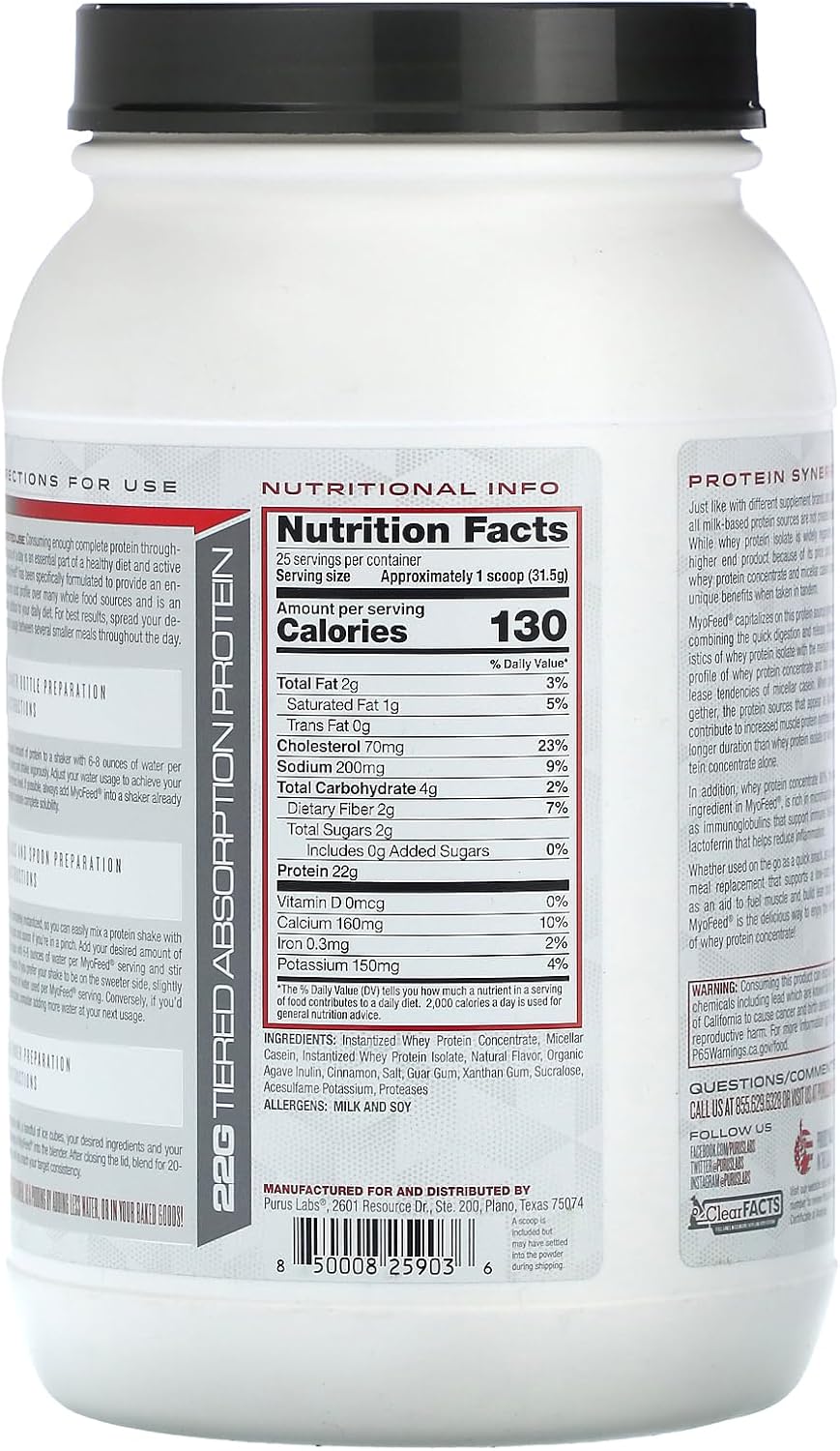 Purus Labs MYOFEED Protein Powder, 25 Servings - Frosted Cinnamon Roll Flavor - High-Quality Protein Supplement for Muscle Recovery