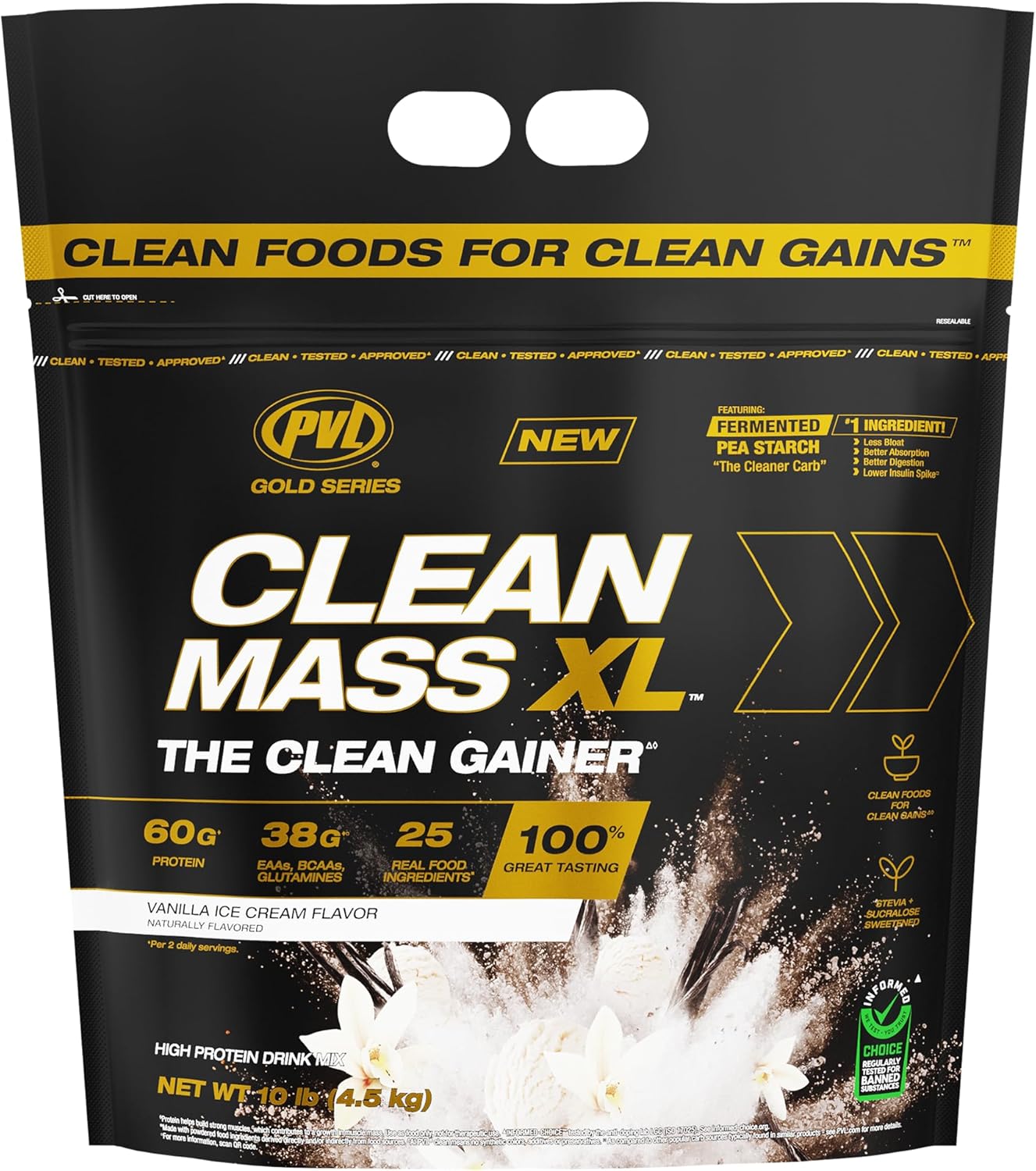 PVL Gold Series Clean Mass XL Vanilla Ice Cream 10 LB - Clean Muscle Mass Gainer