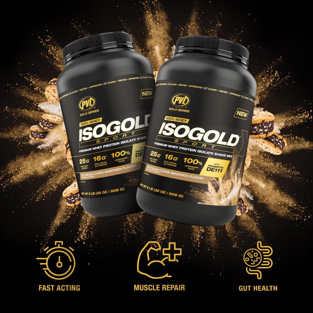 PVL Gold Series Whey ISOGOLD Sport - Premium Protein Shake Mix - 2 LB - Ice Cream Cookie Sandwich Flavor