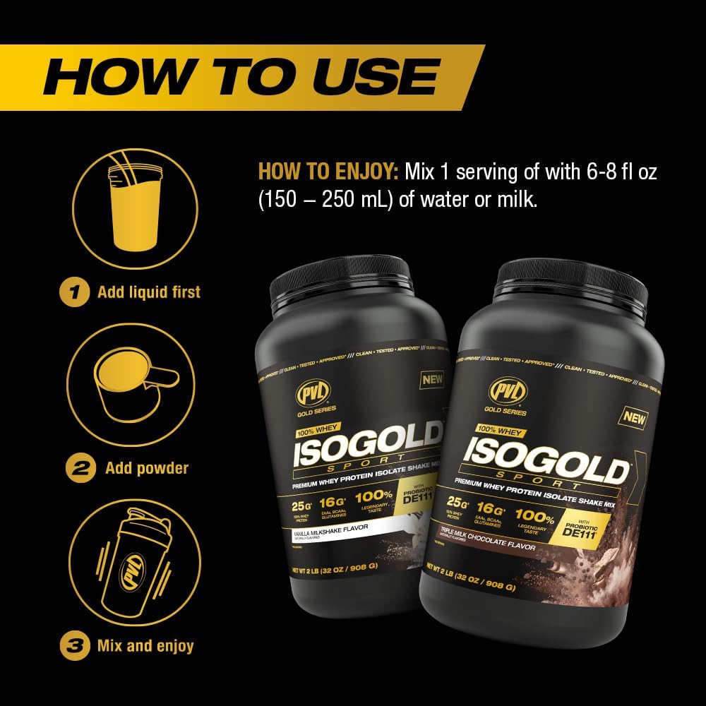 PVL Gold Series Whey ISOGOLD Sport - Premium Protein Shake Mix - 2 LB - Ice Cream Cookie Sandwich Flavor
