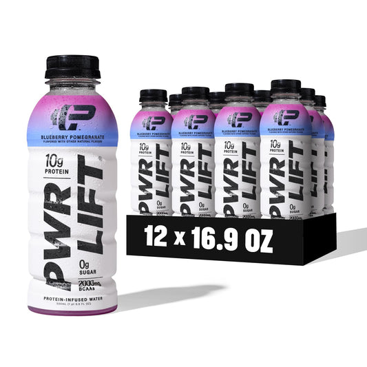 PWR LIFT Blueberry Pomegranate Whey Protein Water Sports Drink - Keto-Friendly Post-Workout Energy Beverage with Electrolytes and Vitamin B - 16.9 Oz (Pack of 12)