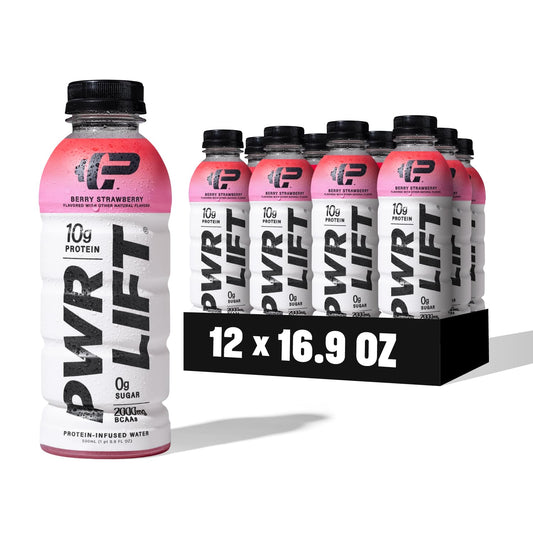 PWR LIFT Whey Protein Water Sports Drink - Berry Strawberry Flavor - Keto-Friendly, Packed with Vitamin B and Electrolytes - Zero Sugar, 10g of Protein - Post-Workout Energy Beverage - 16.9 Fl Oz (12 Pack) - BoostGo Australia
