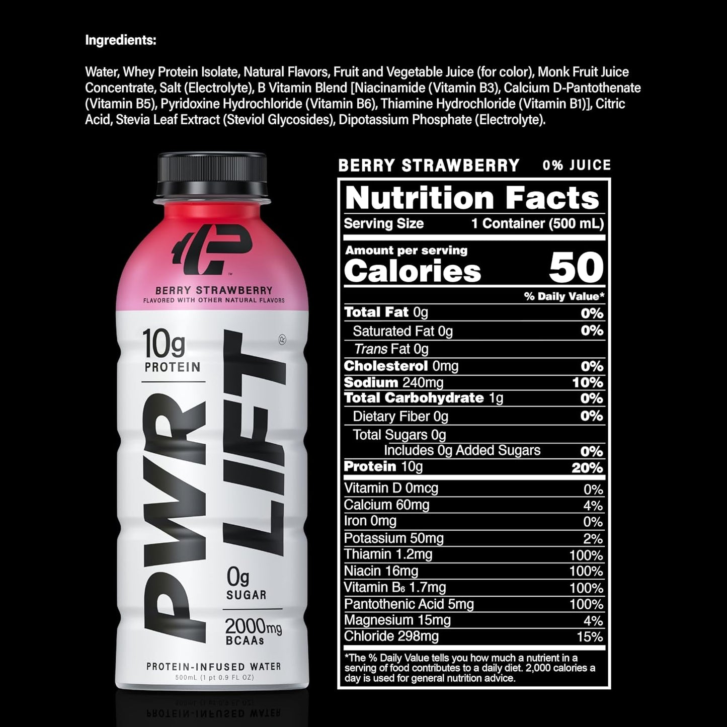 PWR LIFT Whey Protein Water Sports Drink - Berry Strawberry Flavor - Keto-Friendly, Packed with Vitamin B and Electrolytes - Zero Sugar, 10g of Protein - Post-Workout Energy Beverage - 16.9 Fl Oz (12 Pack) - BoostGo Australia