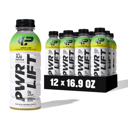 PWR LIFT Whey Protein Water Sports Drink Lemon Lime - Keto, Vitamin B, Electrolytes - Zero Sugar, Post-Workout Energy - 16.9 Fl Oz (Pack of 12) - BoostGo Australia