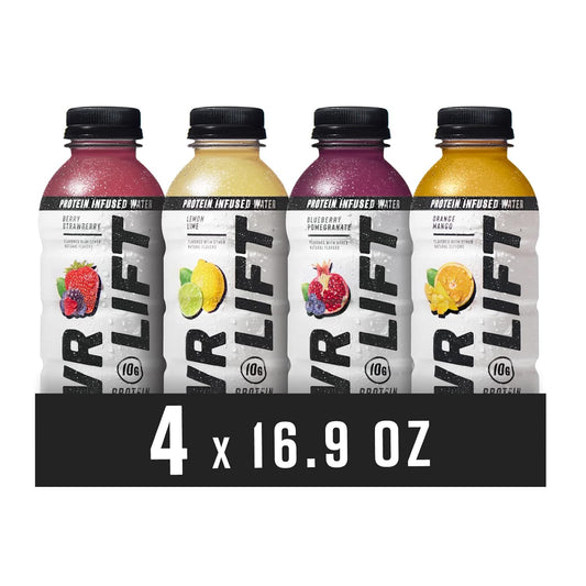 PWR LIFT Whey Protein Water Sports Drink Sampler Pack - Keto, Vitamin B, Electrolytes - No Sugar, 10g Protein - Post-Workout Energy Beverage - Power Lift - 16.9 oz (Pack of 4)