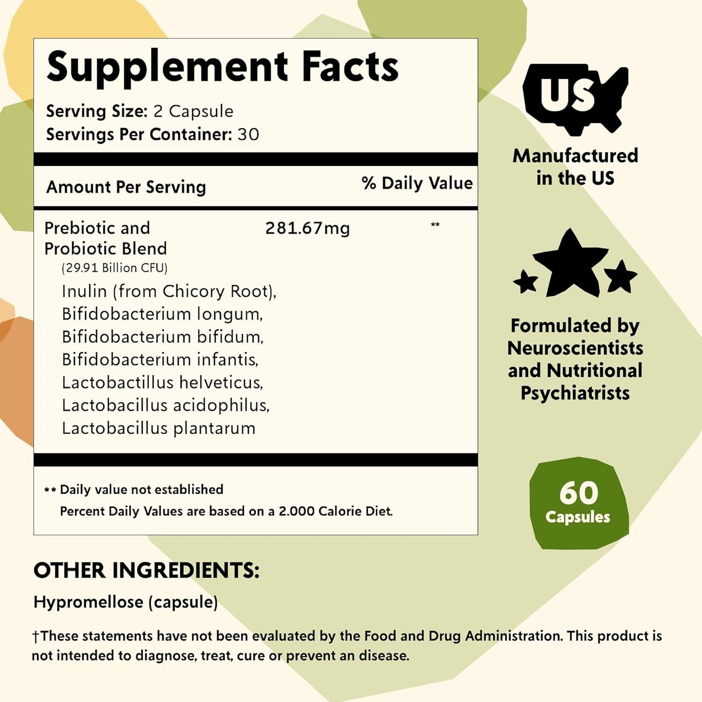 PYM Health Mood Biotics Supplement with 22.91 Billion CFU - 60 Count Vegan Probiotics & Prebiotics for Gut Health & Mood Support