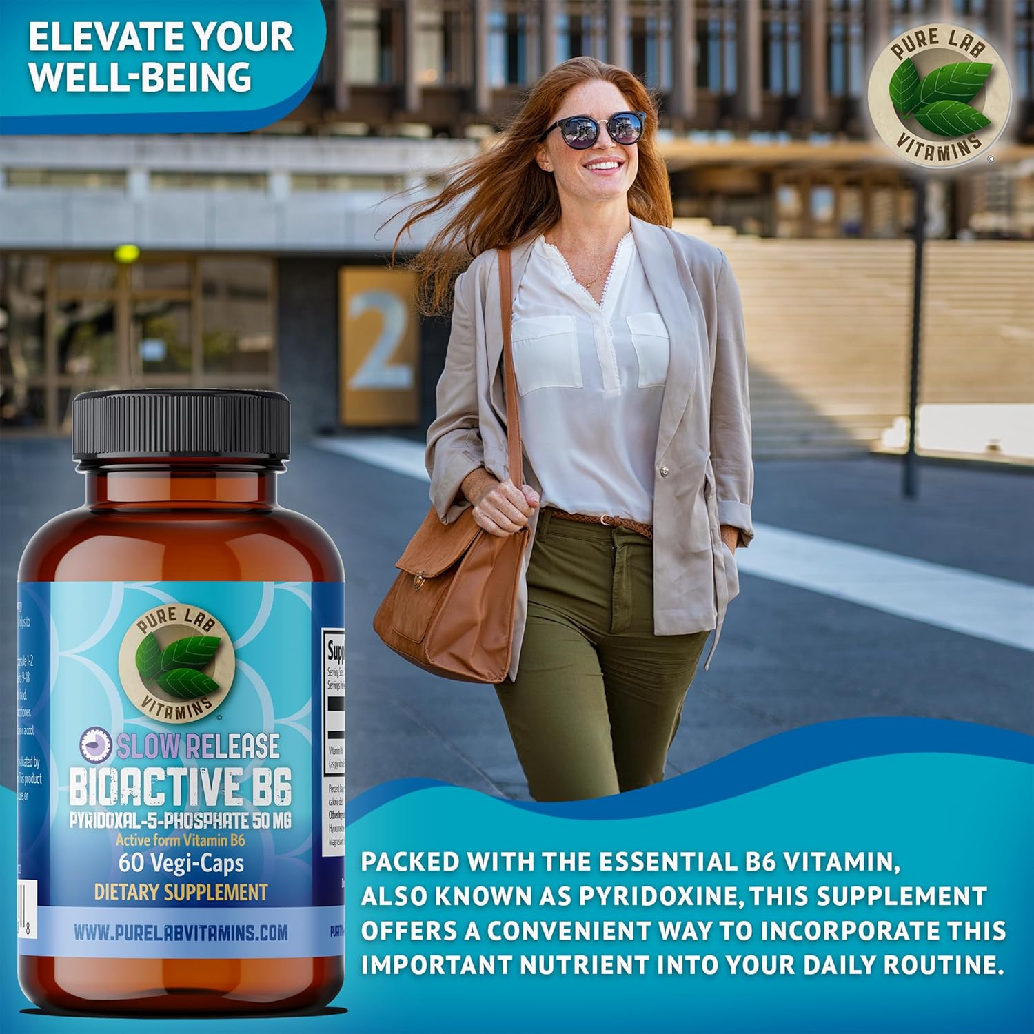 Pyridoxal-5-Phosphate Supplement - 60 Vegan Capsules - Gluten-Free & Made in Canada - DRC-Delayed Release Formula by Pure Lab Vitamins