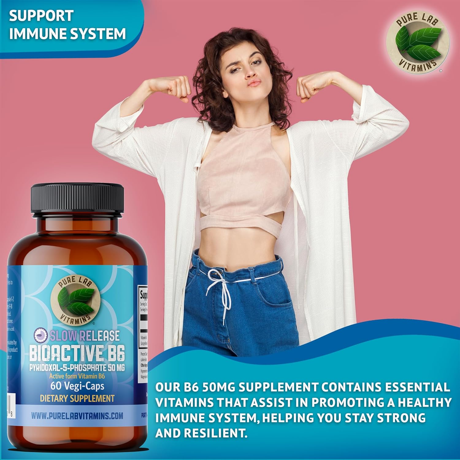 Pyridoxal-5-Phosphate Supplement - 60 Vegan Capsules - Gluten-Free & Made in Canada - DRC-Delayed Release Formula by Pure Lab Vitamins