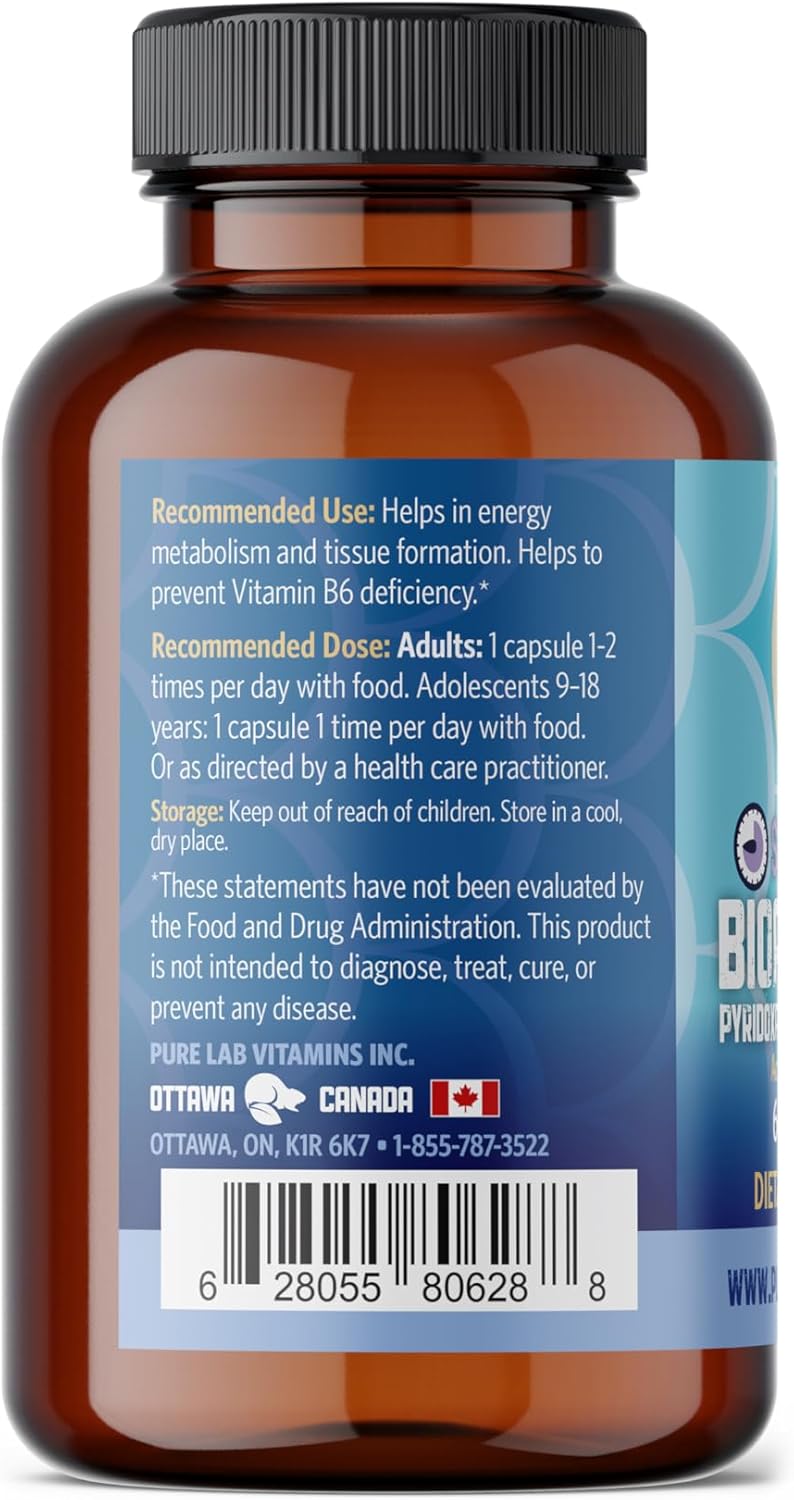 Pyridoxal-5-Phosphate Supplement - 60 Vegan Capsules - Gluten-Free & Made in Canada - DRC-Delayed Release Formula by Pure Lab Vitamins