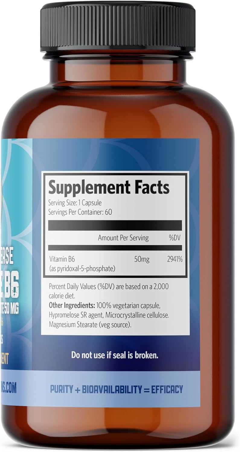 Pyridoxal-5-Phosphate Supplement - 60 Vegan Capsules - Gluten-Free & Made in Canada - DRC-Delayed Release Formula by Pure Lab Vitamins