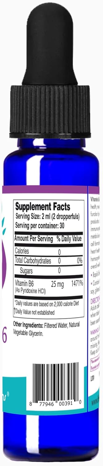 Pyridoxine HCI Liquid Dropper Supplement - 25mg B6 Vitamins for Metabolism and Energy Support - 2oz Bottle