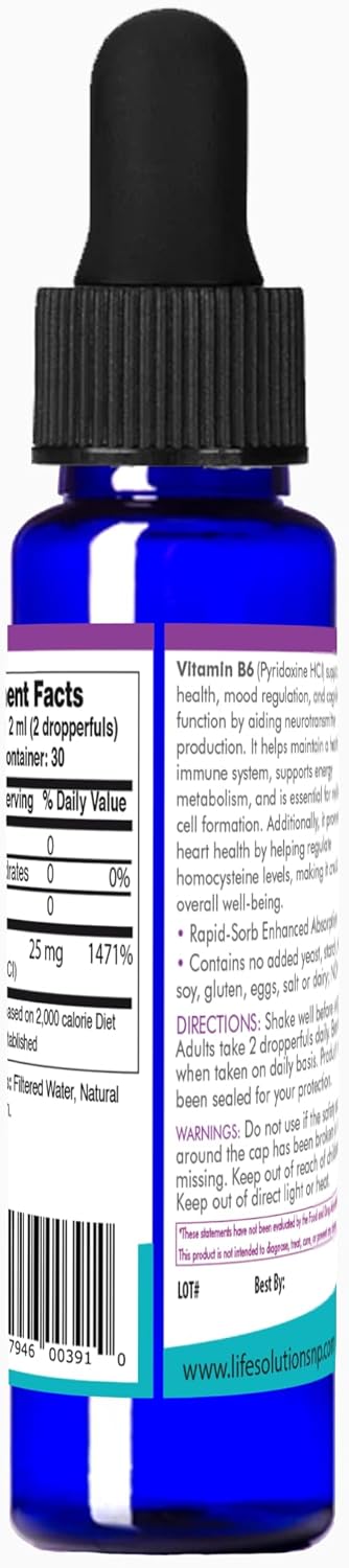 Pyridoxine HCI Liquid Dropper Supplement - 25mg B6 Vitamins for Metabolism and Energy Support - 2oz Bottle