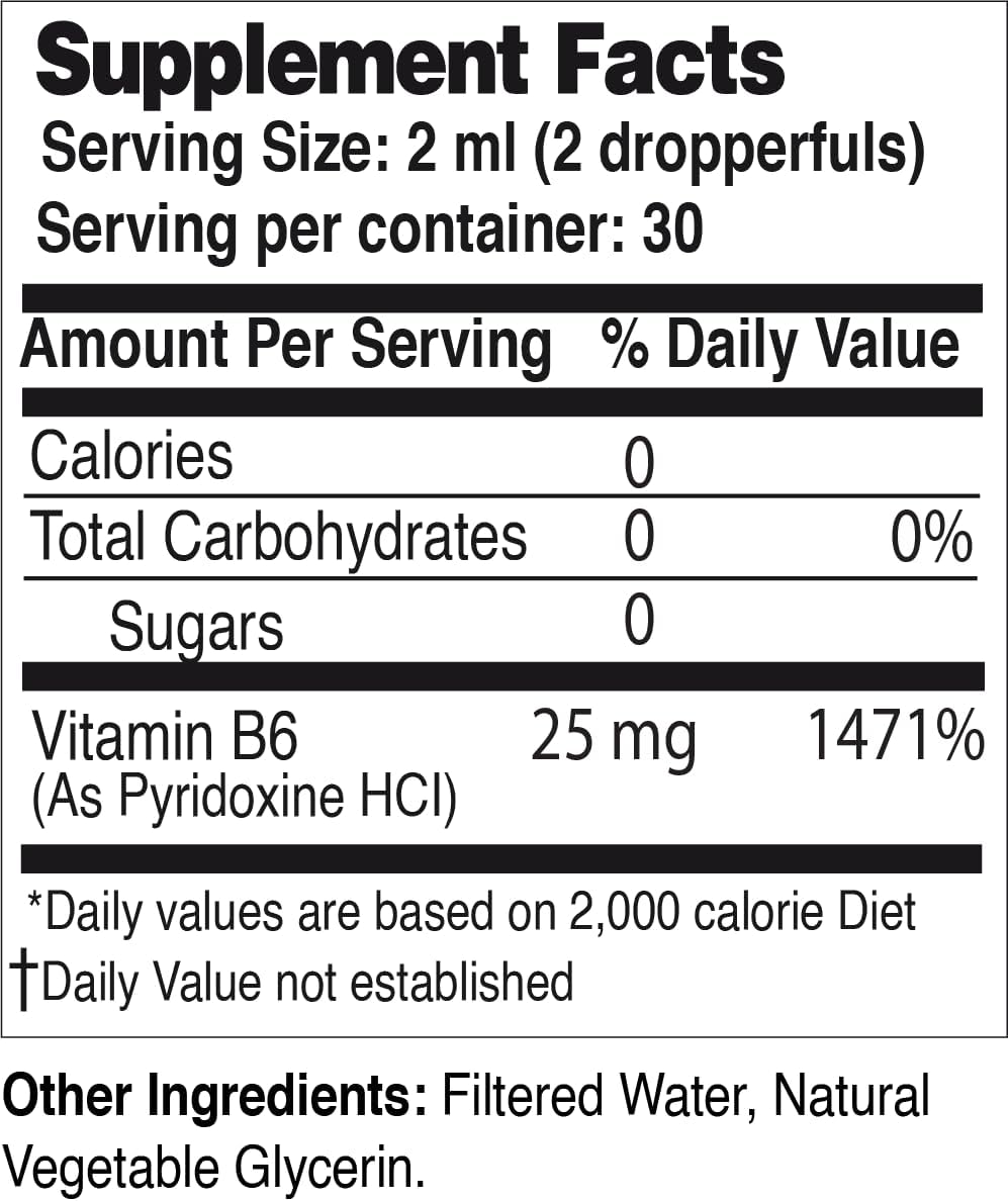 Pyridoxine HCI Liquid Dropper Supplement - 25mg B6 Vitamins for Metabolism and Energy Support - 2oz Bottle