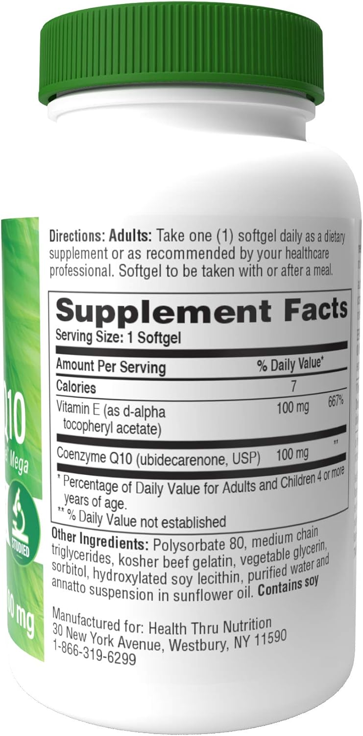 Q-Gel CoQ-10 100mg with Vitamin E Softgels - Enhanced Absorption Formula for Heart & Energy Support - 60 Count