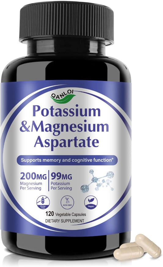 QANLOI Potassium Magnesium Aspartate Complex Supplement - 120 Capsules for Potassium & Magnesium Boost