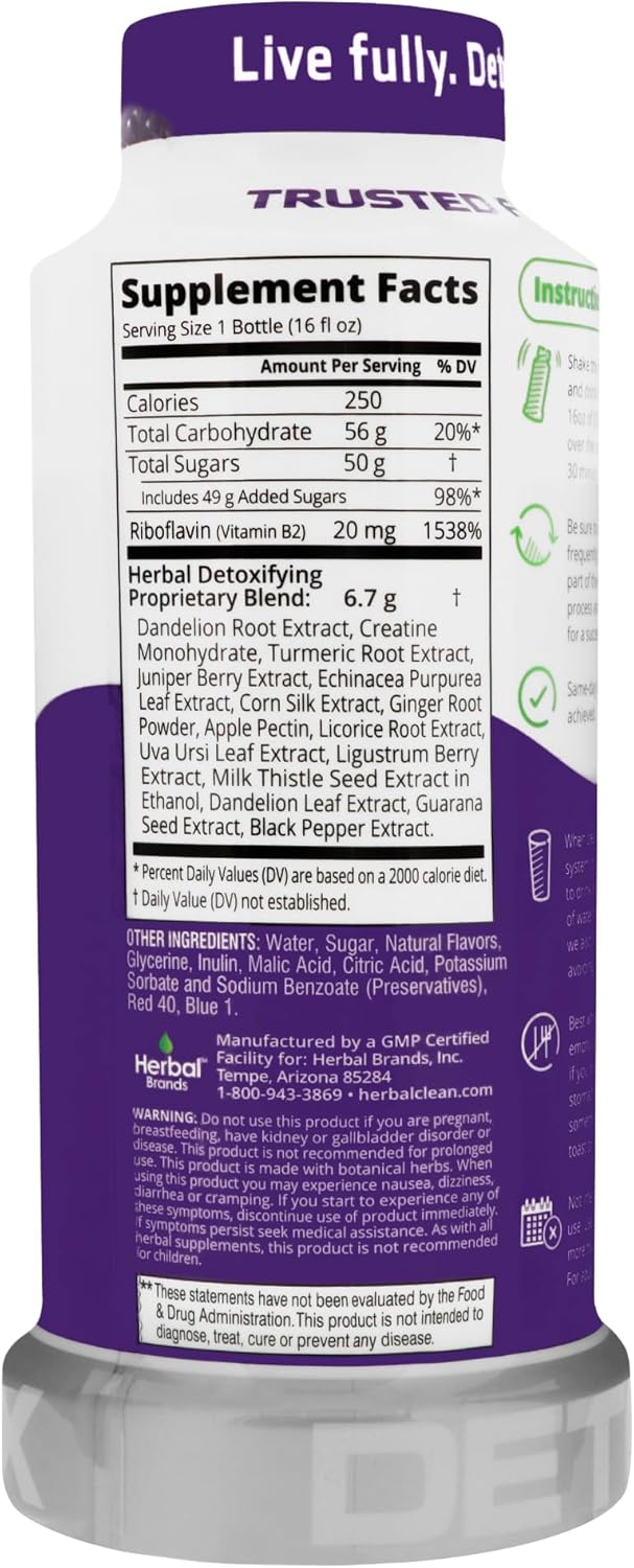 QCarbo16 Grape Flavor Detox Drink - Herbal Clean Same-Day Formula (16 fl oz)