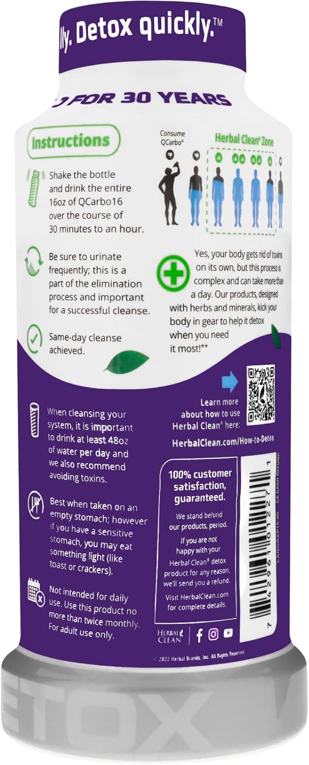 QCarbo16 Grape Flavor Detox Drink - Herbal Clean Same-Day Formula (16 fl oz)